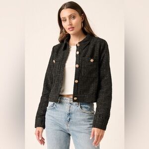 NWT Mittoshop Black Tweed Blazer Cropped Jacket Work Wear Size Large 2025